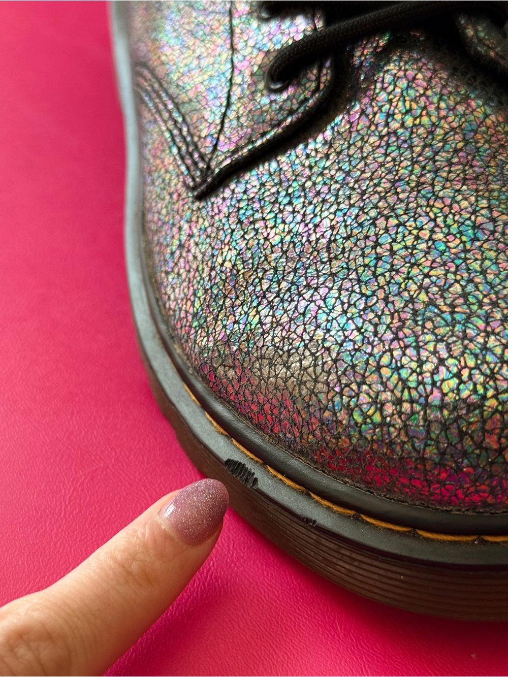 Doc Martens Delaney Boots Metallic Iridescent Black Rainbow Sparkle Size 5 EU 36 - Picture 9 of 14